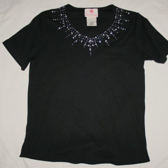 Quacker Factory Black Cotton T-Shirt with Beads & Crystals  X-Small - Picture 1 of 3